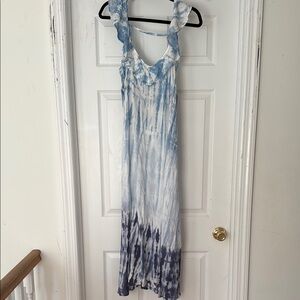 Elegant Blue Tie-Dye Maxi Dress/Beach Cover Up